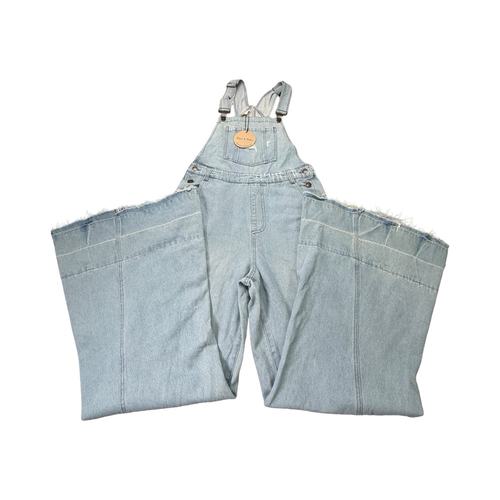 Aaron & Amber Overalls Womens M Light Wash Wide Leg Cotton Denim Boho